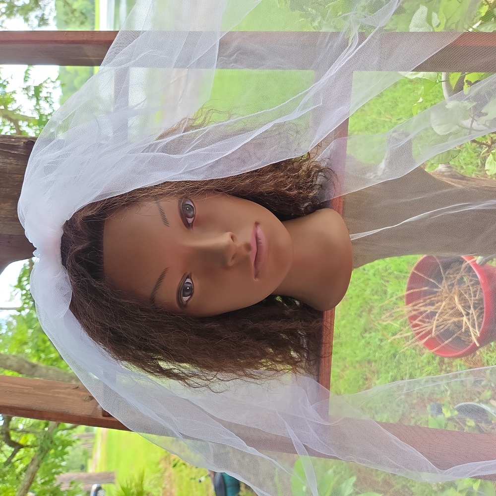 White Trailing Extra-long Tulle Veil - Picture 3 of 11